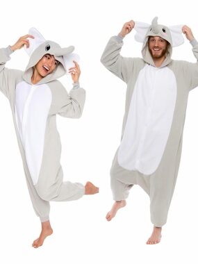 Funziez by Silver Lilly Hooded Elephant Onesie in Light Gray & White